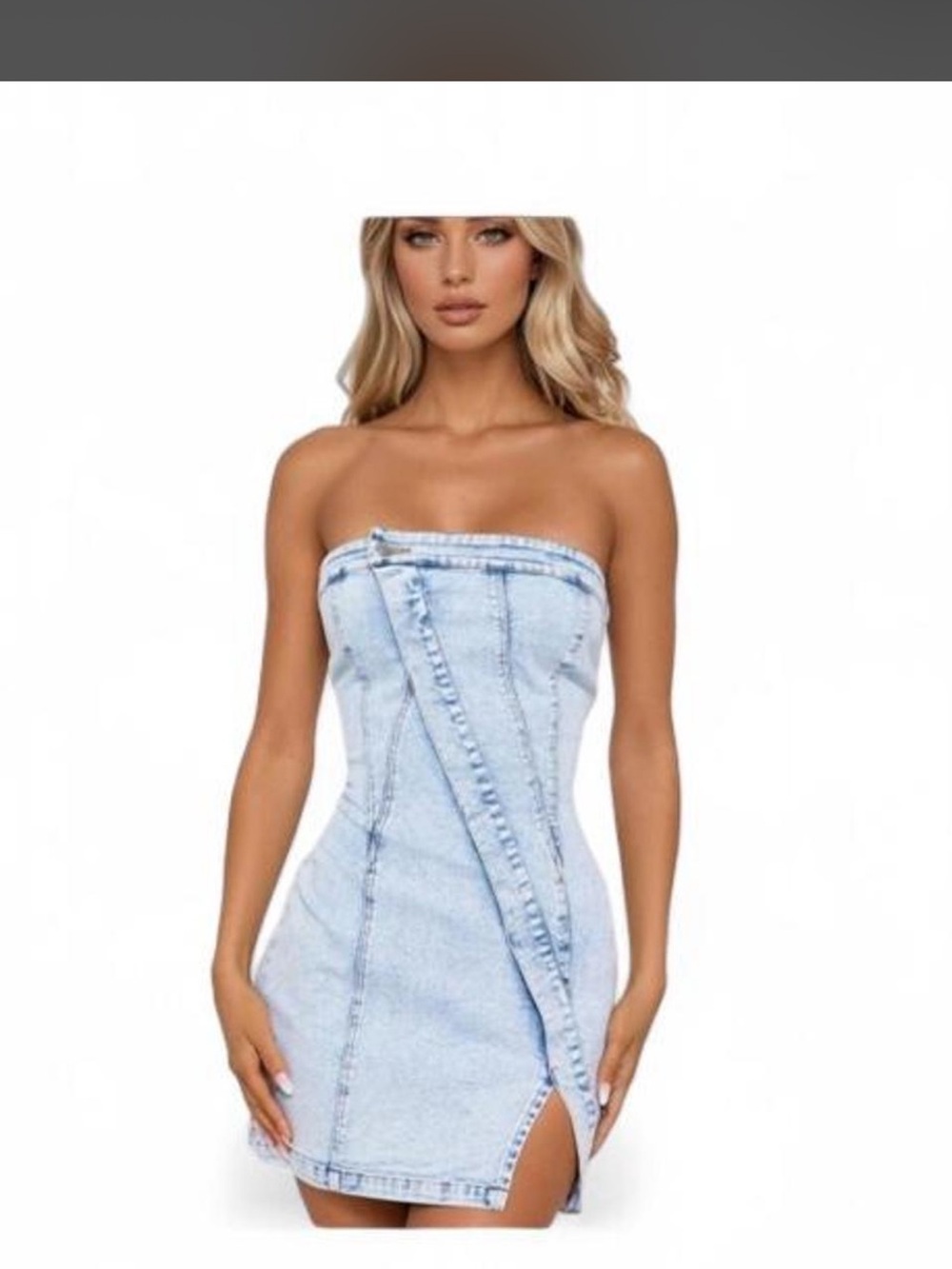Strapless Light Blue Denim Mini Dress